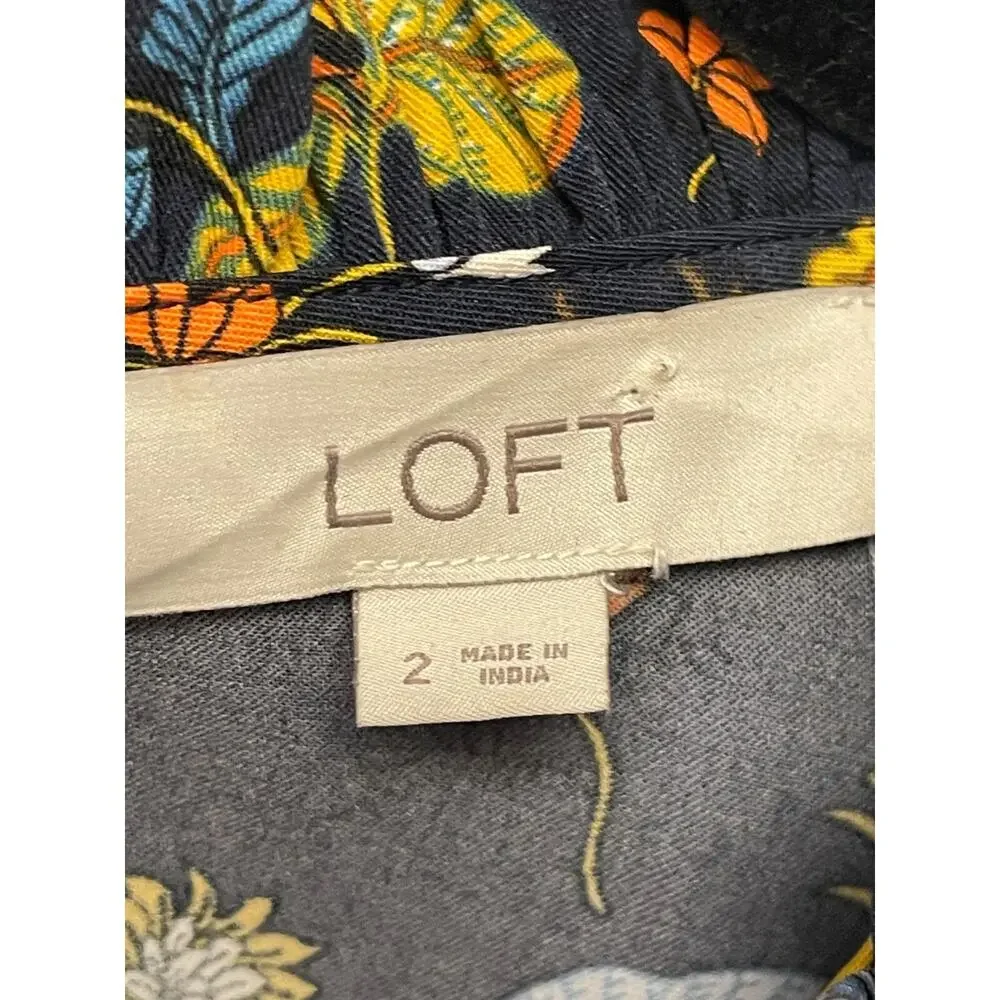 Ann Taylor LOFT Dress 2‎ Womens Blue Floral V Neck Long Sleeve Zip